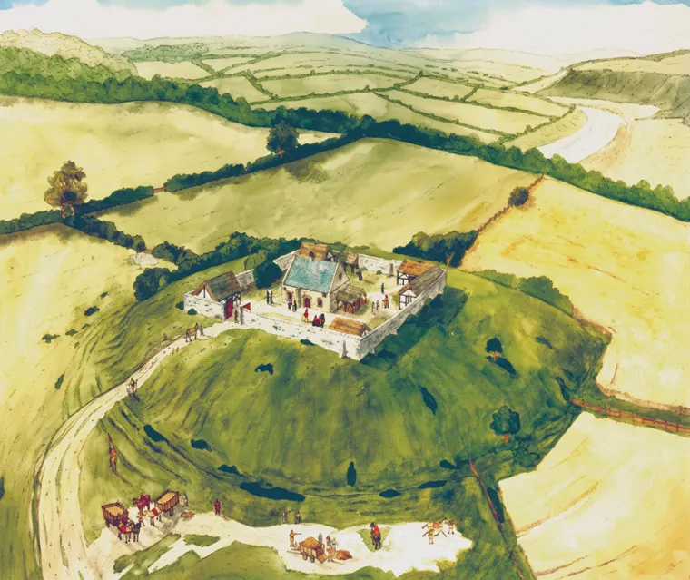 Book cover: Norman Knowth illustration by Paul Francis. Medieval fortification on a grassy hill with river valley.