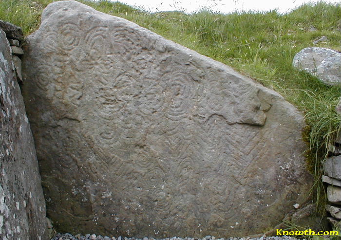 Cairn U - Carving on backstone of right hand chamber