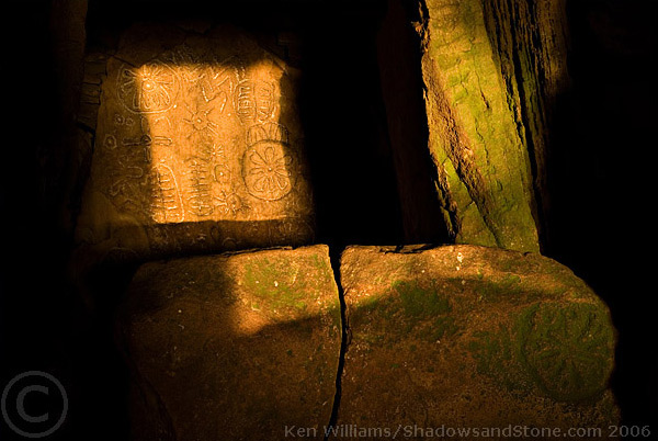 The Backstone of Cairn T illuminated by the equinox sun