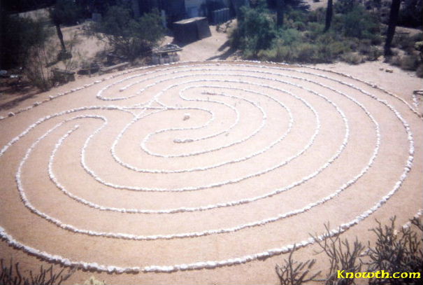7 circuit classic male labyrinth built of rose quartz with 55 runic energy symbols